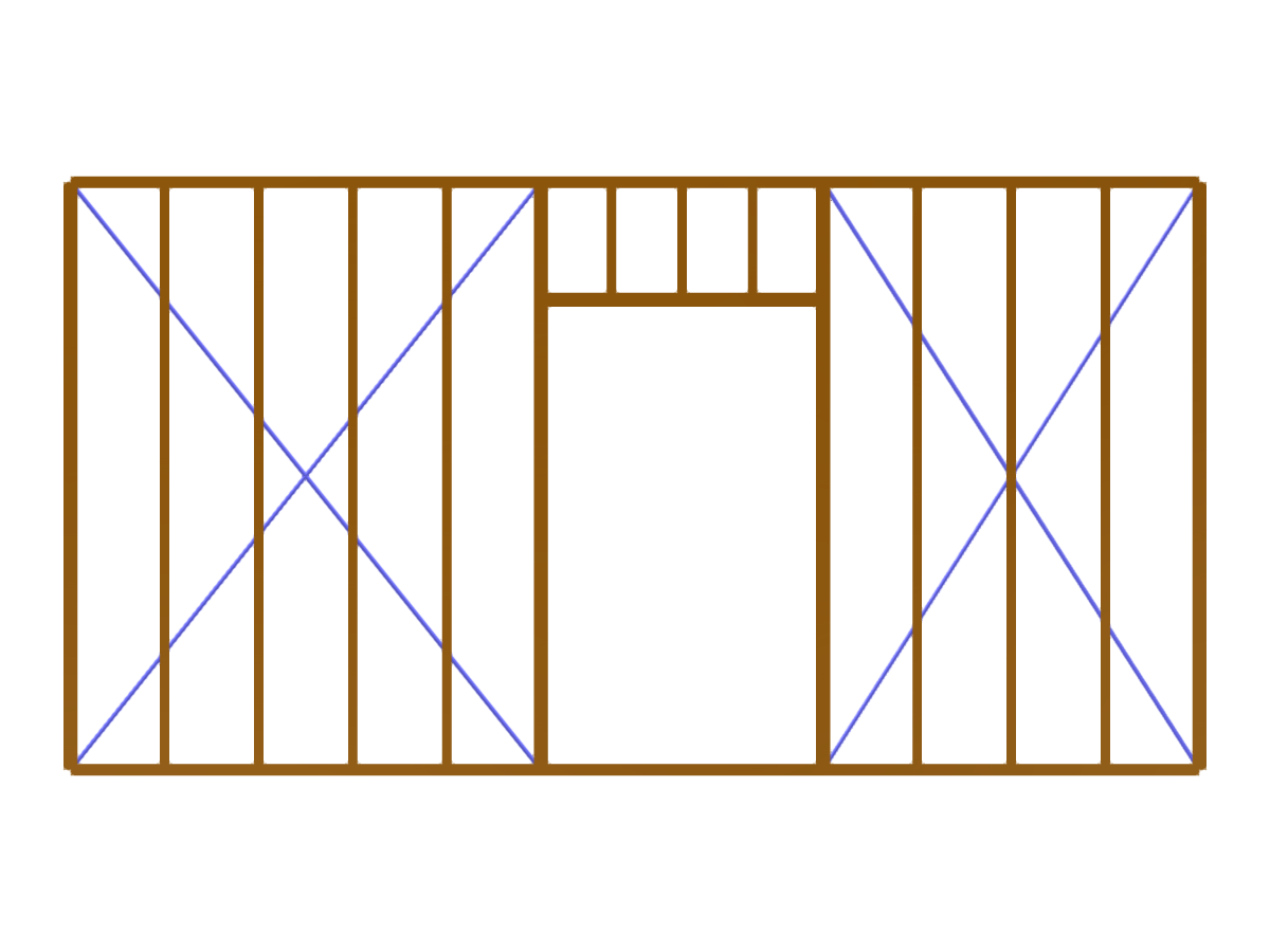 Prefabricated wooden wall section featuring a door opening, emphasizing structural design in timber construction.