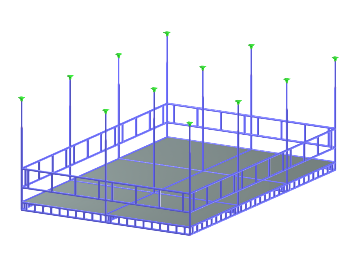 Detailed view of a suspended scaffolding structure demonstrating its design and components in a construction environment.