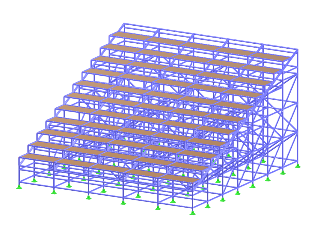 Image of a temporary grandstand structure showcasing its framework and design calculations.