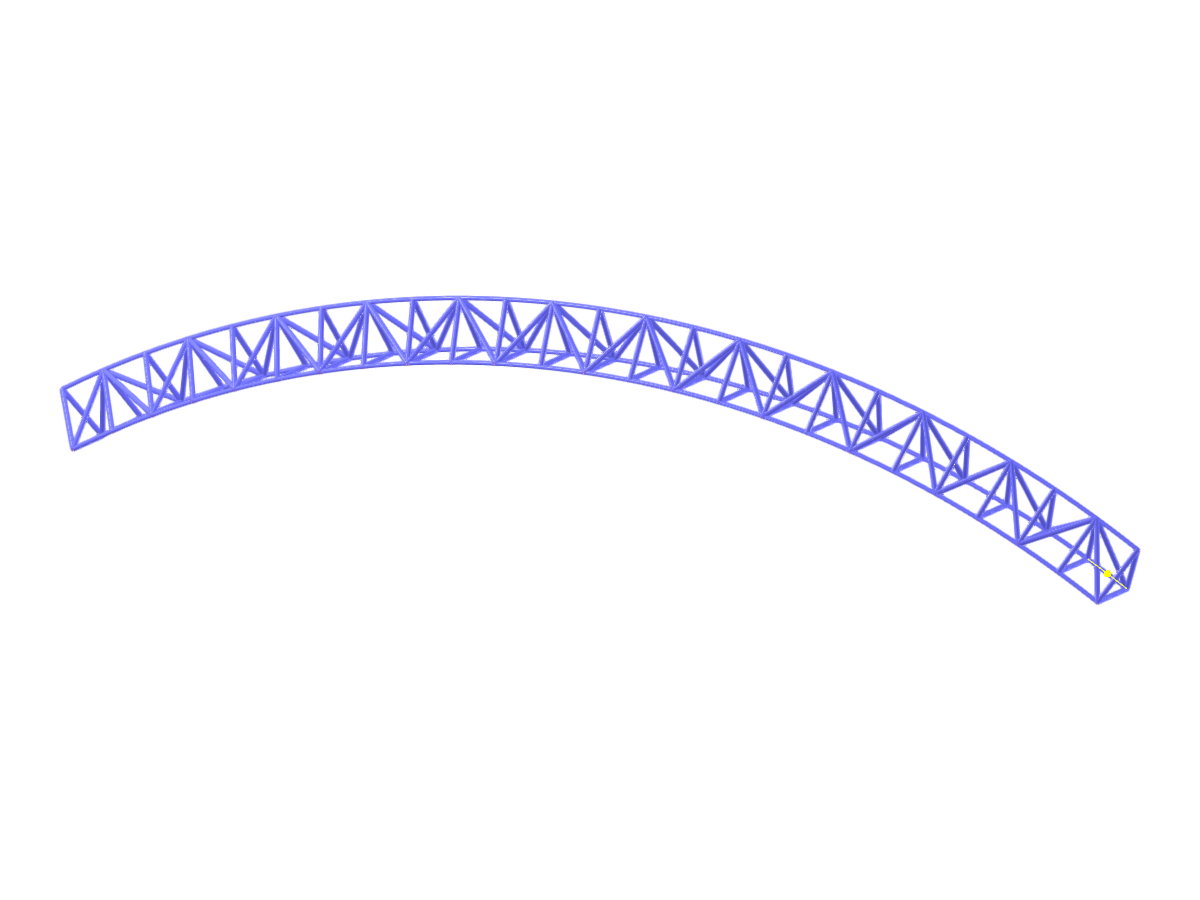 Curved triangular truss in a 3D graphical representation, illustrating structural design principles within RFEM software.