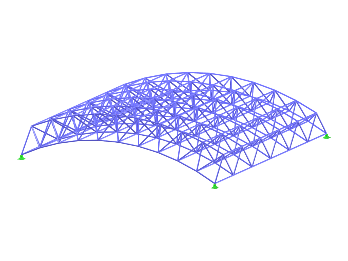 Curved two-layered space trusses form a semi-octahedral basis within a circular cylindrical shape, enhancing wide-span roof designs.