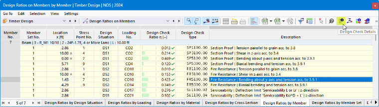 Button 'Design check details' in table toolbar