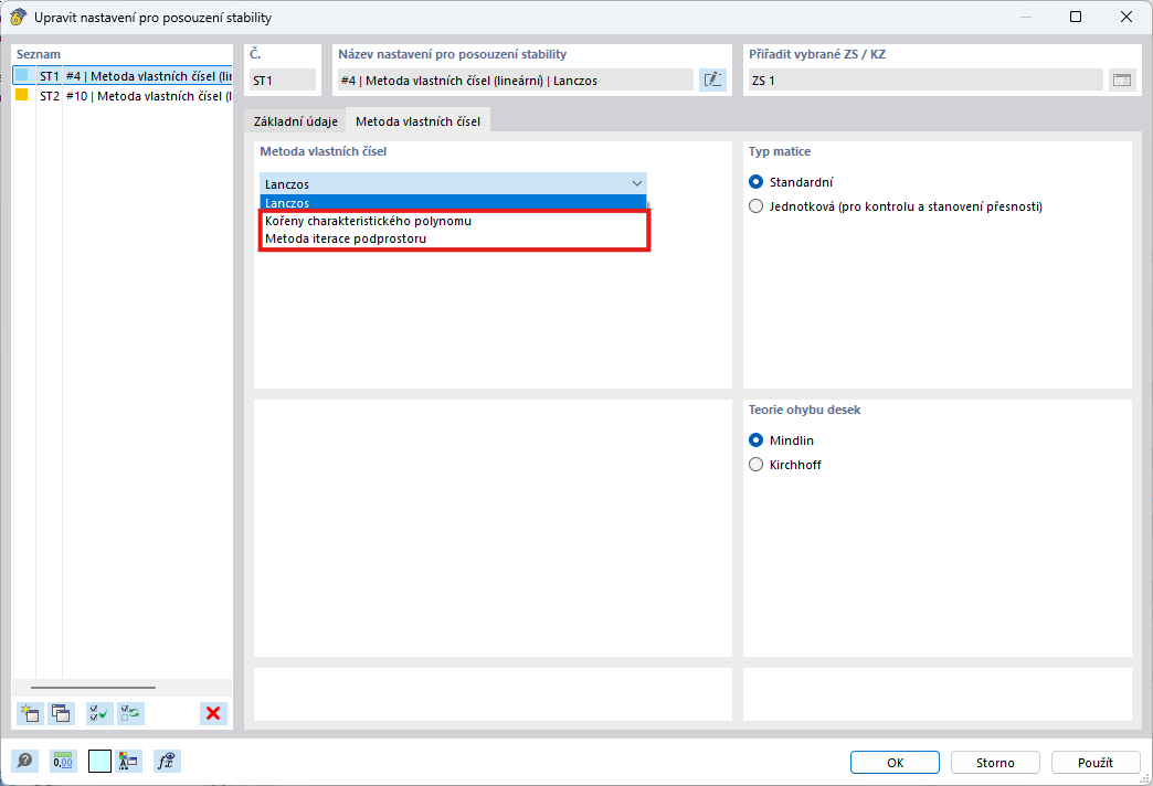 If you use the Roots of characteristic polynomial or Subspace iteration methods, the “Find mode shapes from critical load factors” option is available.