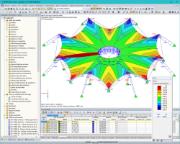 Seilzugkräfte und Konturlinien nach Formfindung in RFEM