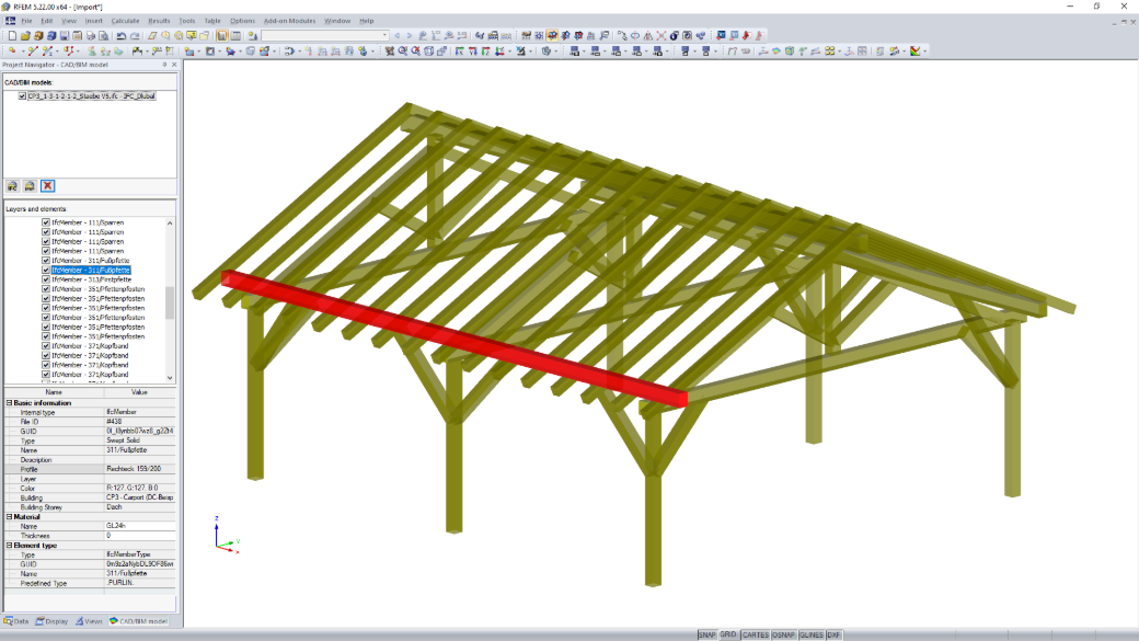 Modelo IFC importado de Dietrich en RFEM