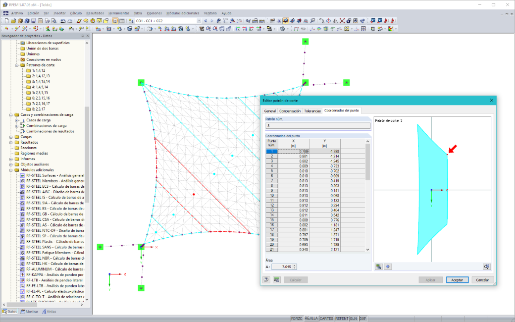 Darstellung der Schnittmuster im RFEM-Modell