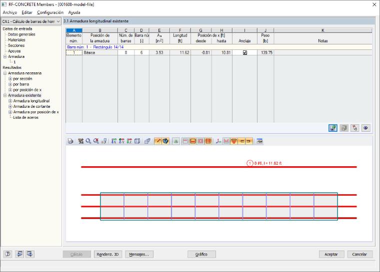 RF-CONCRETE Members: armadura longitudinal existente