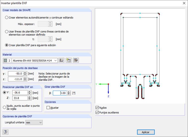 Cuadro de diálogo "Insertar plantilla DXF"