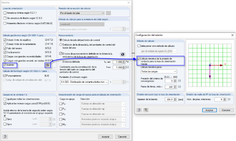 Configuración para el cálculo del asiento
