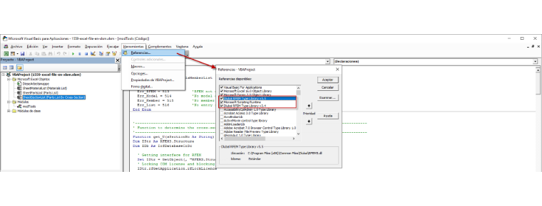 Integre las bibliotecas de tipos de Dlubal RFEM y Microsoft Scripting Runtime