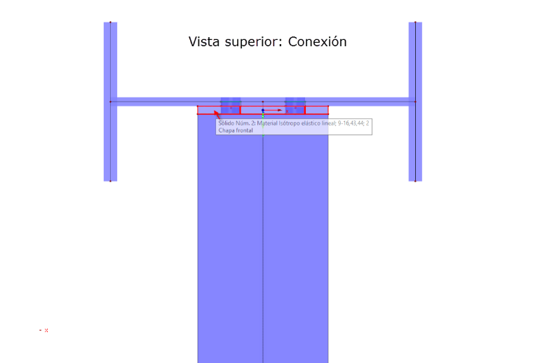 Vista superior de la conexión en dirección Z
