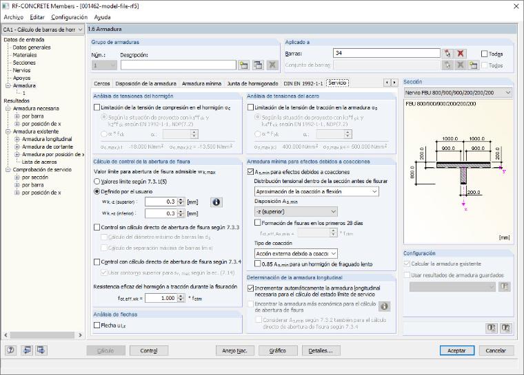 Opciones para la armadura mínima en el módulo RF-CONCRETE Members