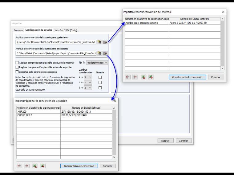 importación y exportación simplificada a través del archivo de conversión
