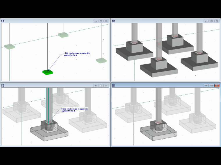 Visualización de las dimensiones de la cimentación