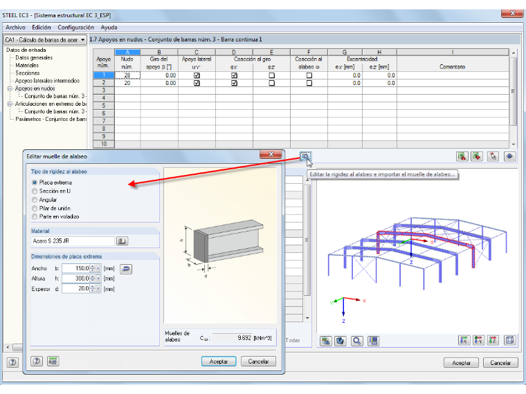 Coacción de alabeo a través de la placa de extremo