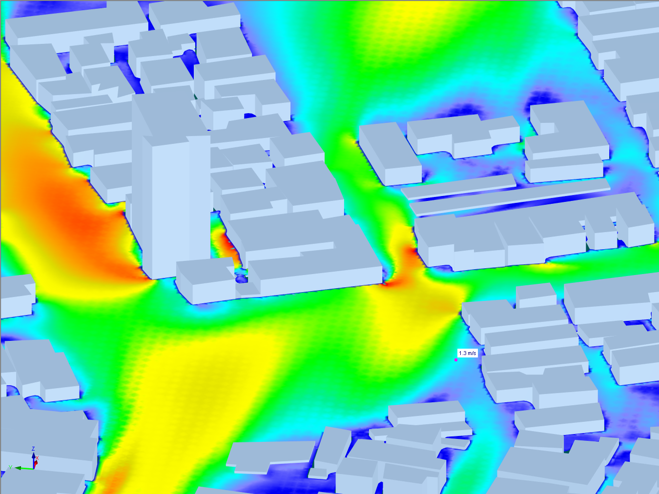 Velocidades locales del viento antes de la construcción con RWIND Simulation