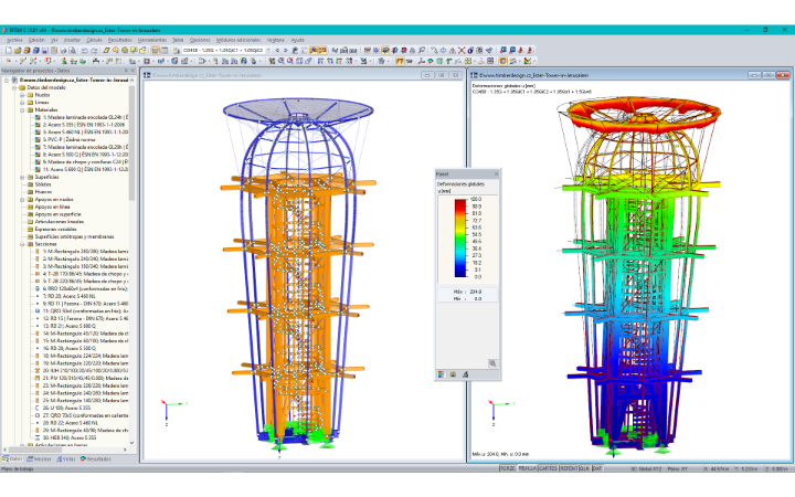 Modelo de estructura de torre de éster en el programa RFEM
