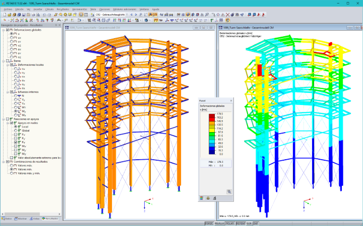 Modelo 3D y deformación de la torre mirador en RSTAB (© WIEHAG GmbH)