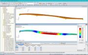Modelo y forma del primer modo de un puente peatonal y ciclista en RFEM (© IB Miebach)