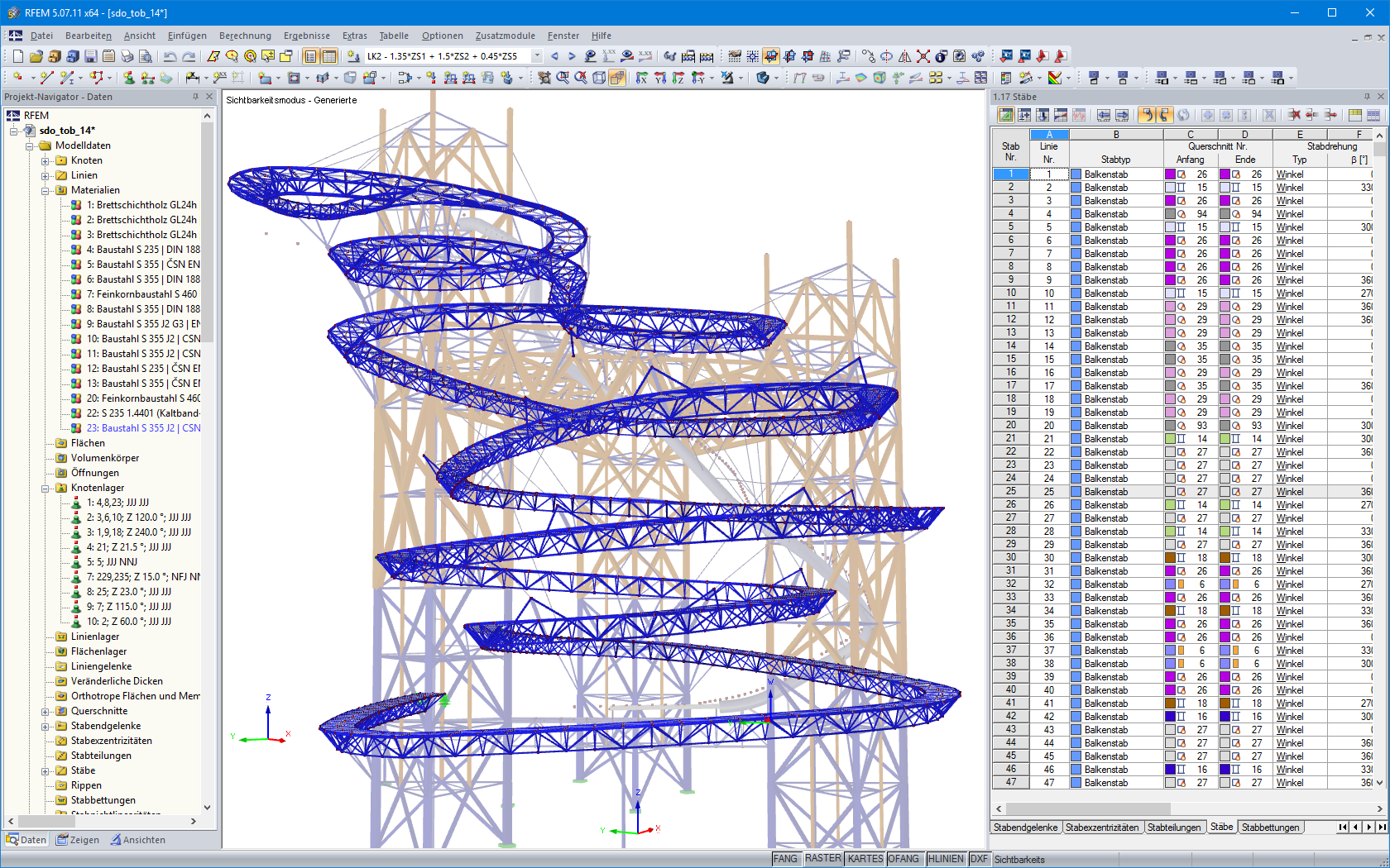 Estructura de celosía de acero de la pasarela en RFEM