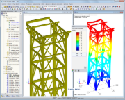 3D-Modell des Kesselgerüstes und Verformungsfigur in RSTAB (© Voss & Kamb und Partner GmbH)