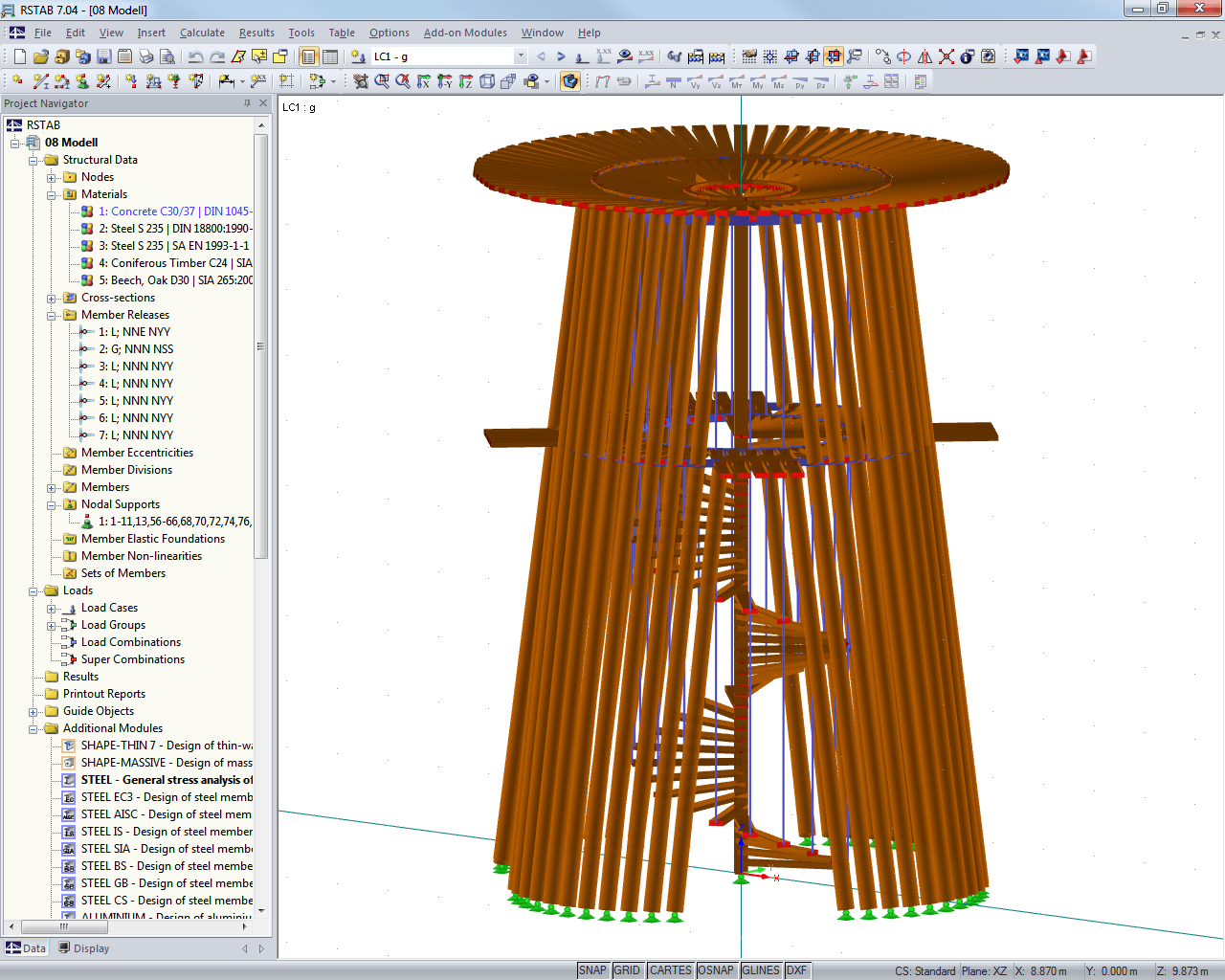 Modelo de la torre en RSTAB (© Pirmin Jung Ingenieure)