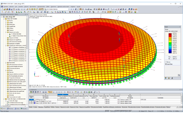 Modelo en 3D del cojín de ETFE con la red de cables en RFEM (© z3rch)