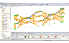 RFEM-Modell der Treppenkonstruktion aus Holzfachwerkbindern (© Josef Kolb AG)