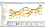 RFEM-Modell der Treppenkonstruktion aus Holzfachwerkbindern (© Josef Kolb AG)