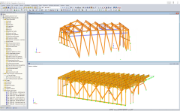 Modelo de RFEM de la estación de montaña (superior) y la estación del valle (inferior) (© Indermühle Bauingenieure)
