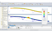 Modelo (superior) y forma del primer modo (inferior) de la armadura de techo híbrida en RFEM (© StructureCraft Builders Inc.)