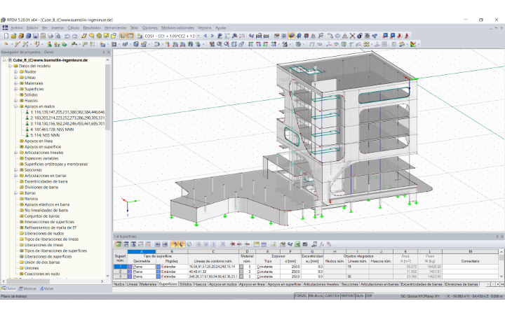 Modelo en 3D del "Cubo B" en RFEM (© kunstlin ingenieure)