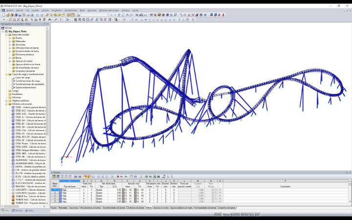 Modelo de RSTAB de la montaña rusa Big Dipper Coaster "Dynamite" (© Weiß Beratende Ingenieure)