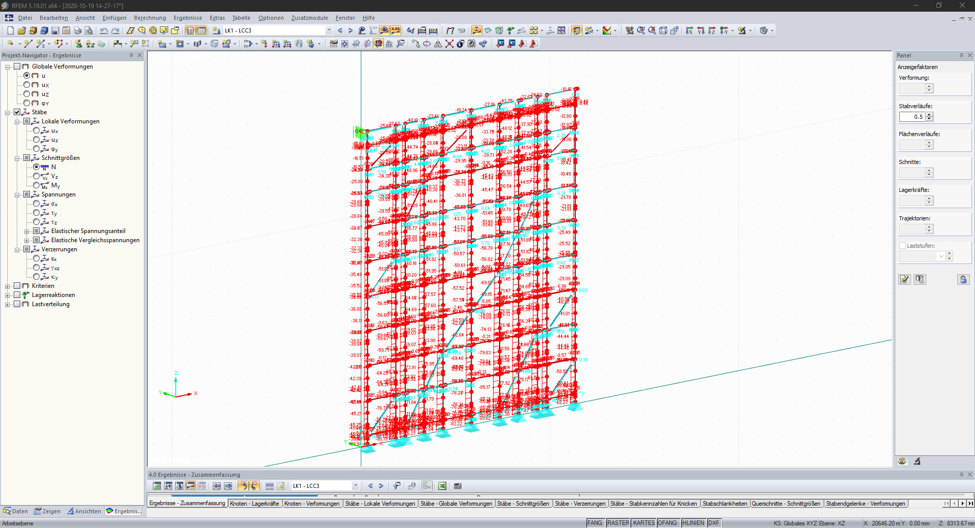 Modelo calculado con esfuerzos internos en RFEM (© PERI GmbH)