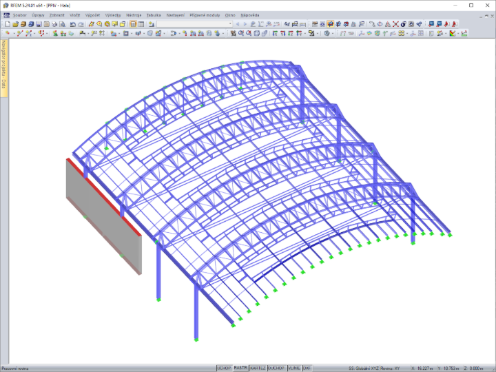 Modelo de RFEM de la nave de acero