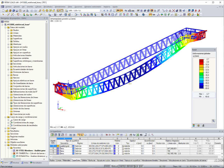 Modelo de una escalera mecánica con cerchas en RFEM con deformaciones (© Giant KONE Elevator Co., Ltd.)