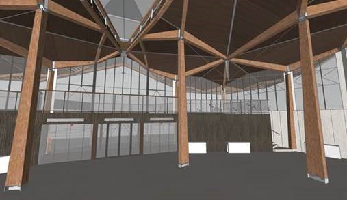 Representación del interior del centro de visitantes (© Jing Kong & Associates Consulting Structural Engineers Inc.)