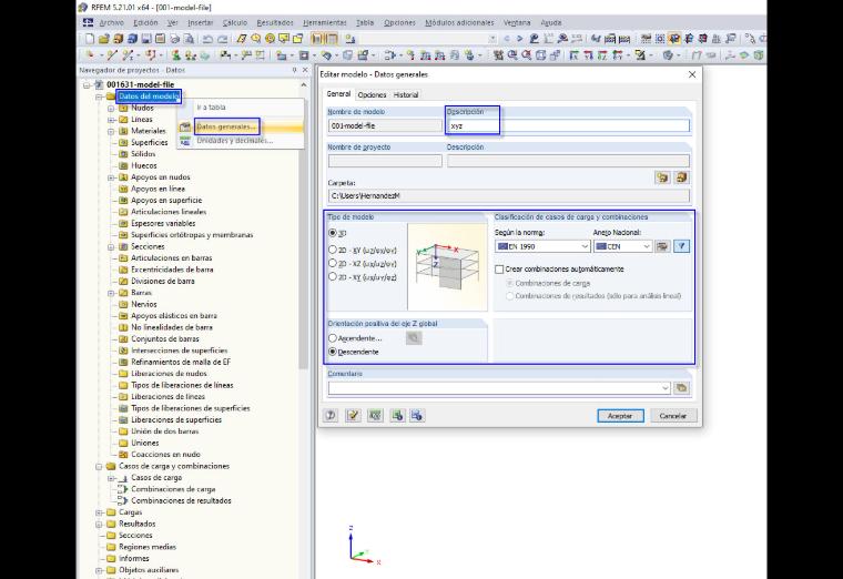 Datos generales del modelo mediante el navegador de datos