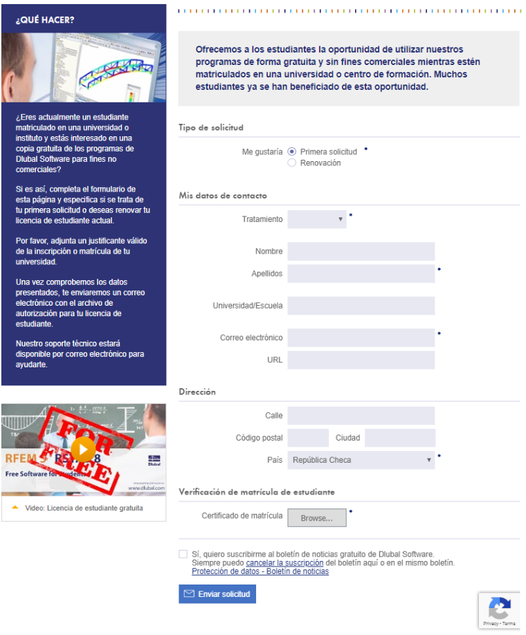 Solicitud de licencia de estudiante gratuita