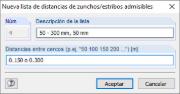 Definición de una nueva lista de distancias de zunchos/estribos