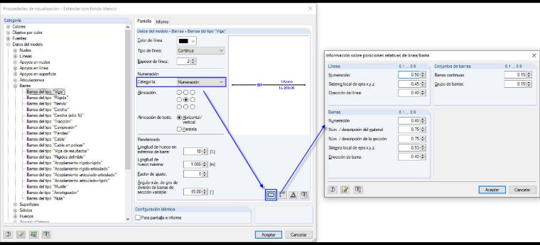 Configuración de posiciones relativas de la información de la barra