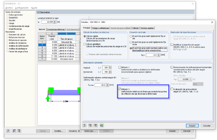 Configuración de detalles para la deformación permitida