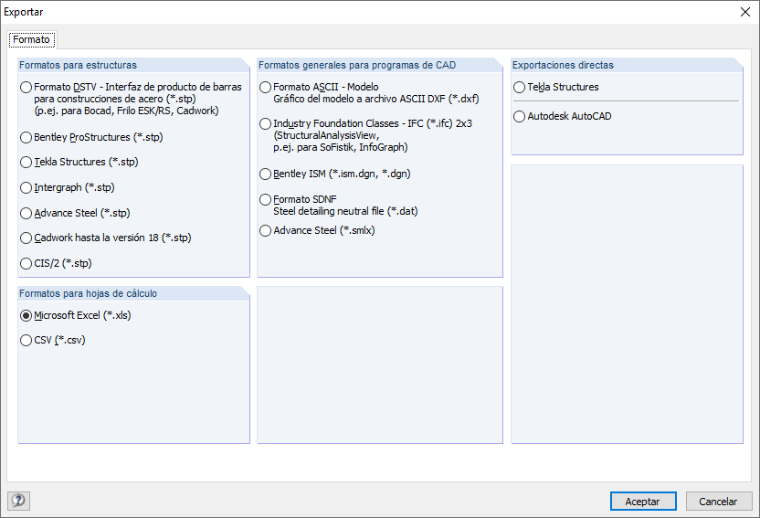 Interfaces de exportación RSTAB