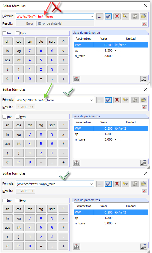 Usar espacios y corchetes en el editor de fórmulas