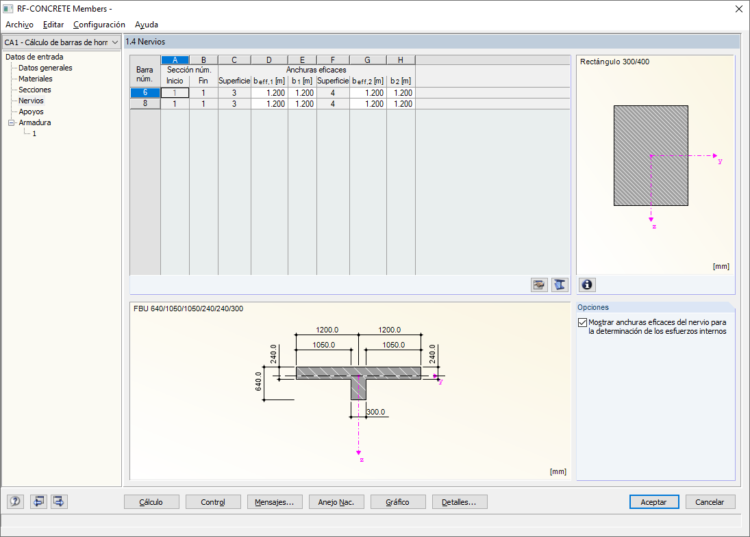 Visualización del nervio en RF-CONCRETE Members