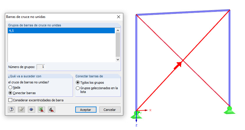 Resultado de la comprobación del modelo para barras de cruce