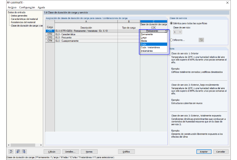 Configuración predeterminada para combinaciones de resultados envolventes