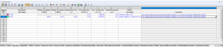 Entrada en la tabla "1.3 Materiales"