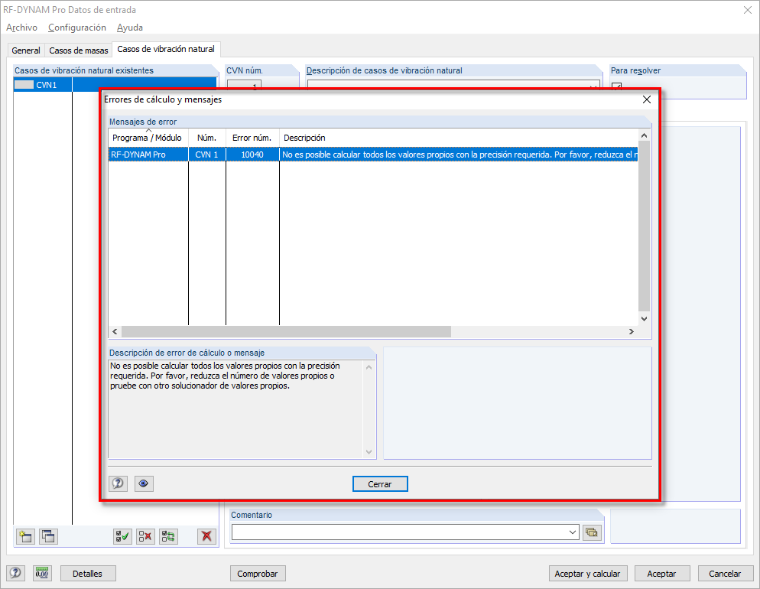 Mensaje de error en el módulo adicional