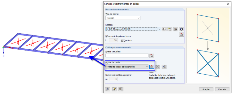 Arriostramiento en celdas